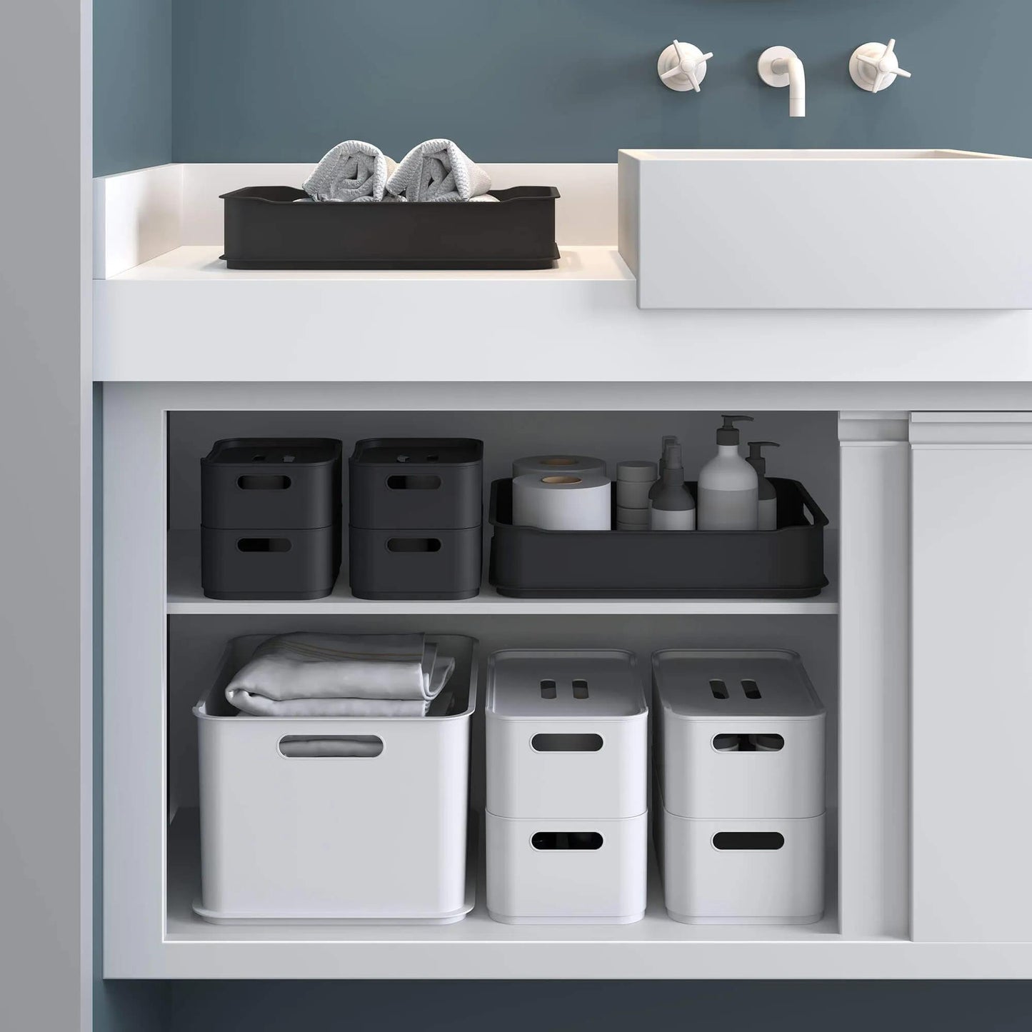 Cestos Organizadores Fit Grande com Alça 5,6l 30,5cm Cristal Natural com 4 unidades