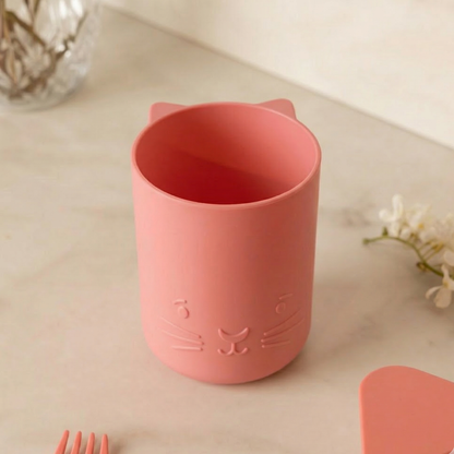 Conjunto Alimentação Baby Rosa Gato Prato Copo Talheres