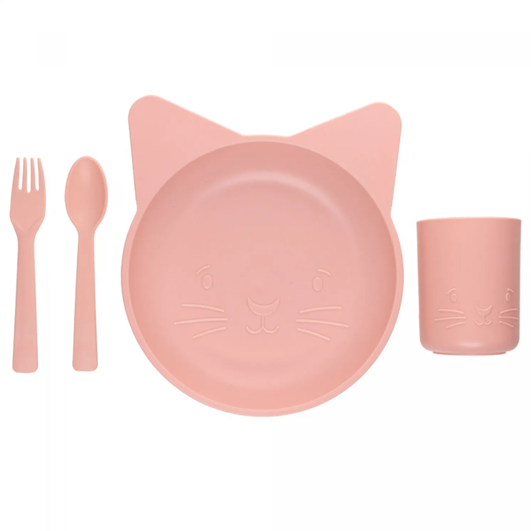 Conjunto Alimentação Baby Rosa Gato Prato Copo Talheres