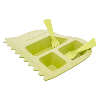 Prato E Talheres Baby Dino Verde Conjunto Alimentação Pp