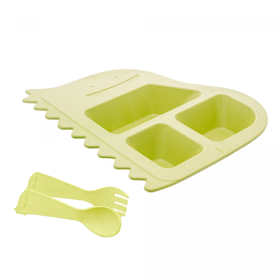 Prato E Talheres Baby Dino Verde Conjunto Alimentação Pp