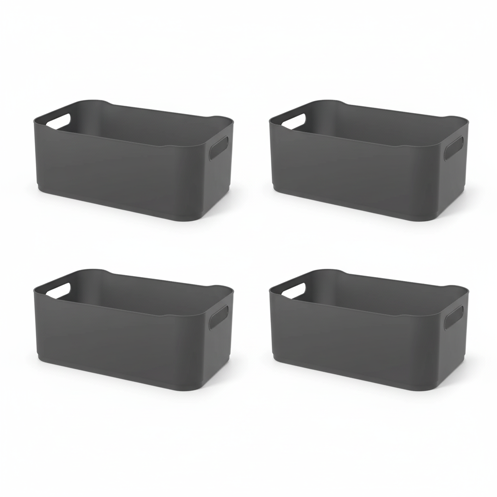 Cestos Organizadores Fit Grande com Alça 5,6l 30,5cm Cinza Chumbo com 4 unidades