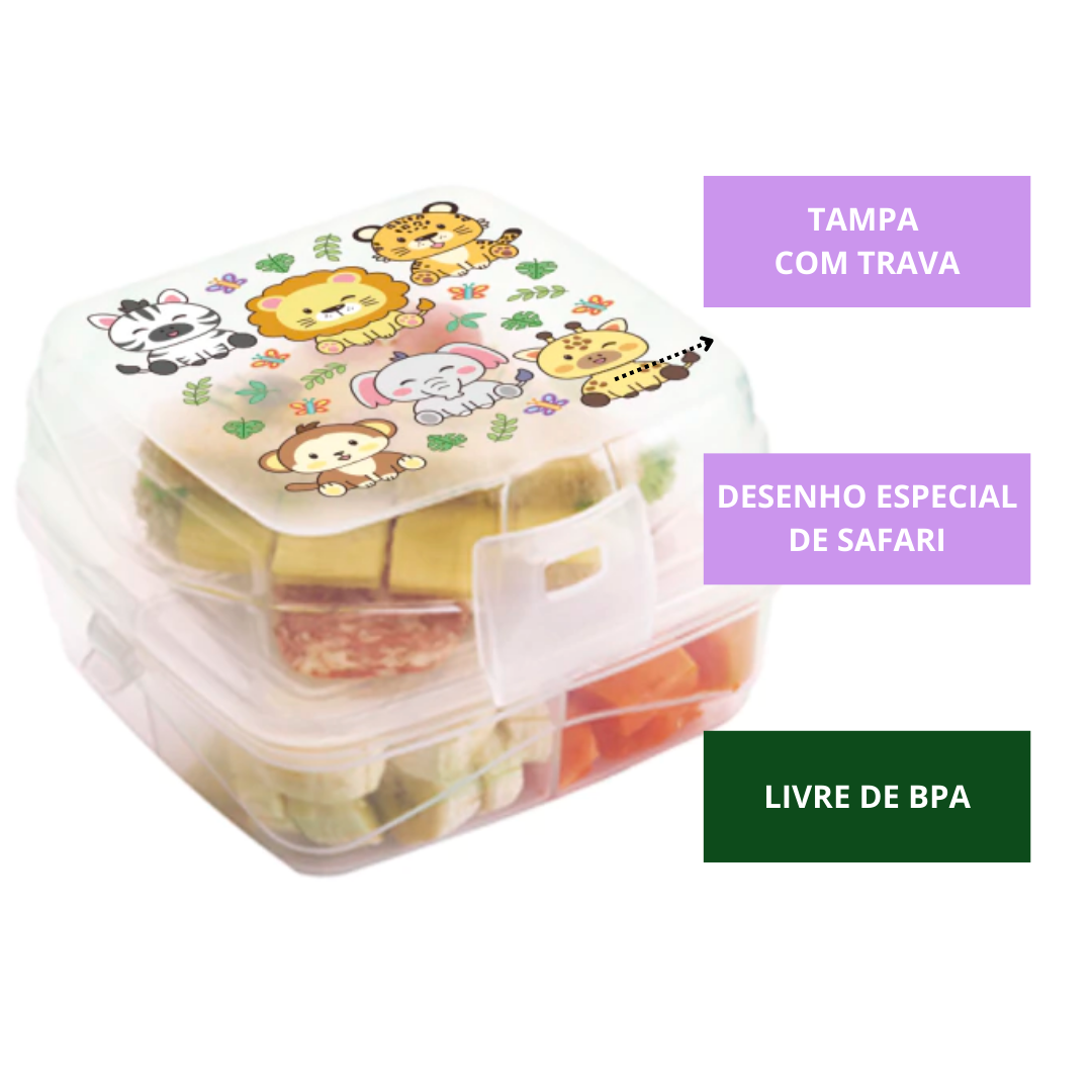 Lancheira Dupla Pote Divisórias Travas Lanche Safari Translúcida