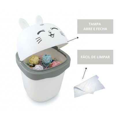 Lixeira De Mesa Quarto Escritório Presente Criativo Coelho Branco