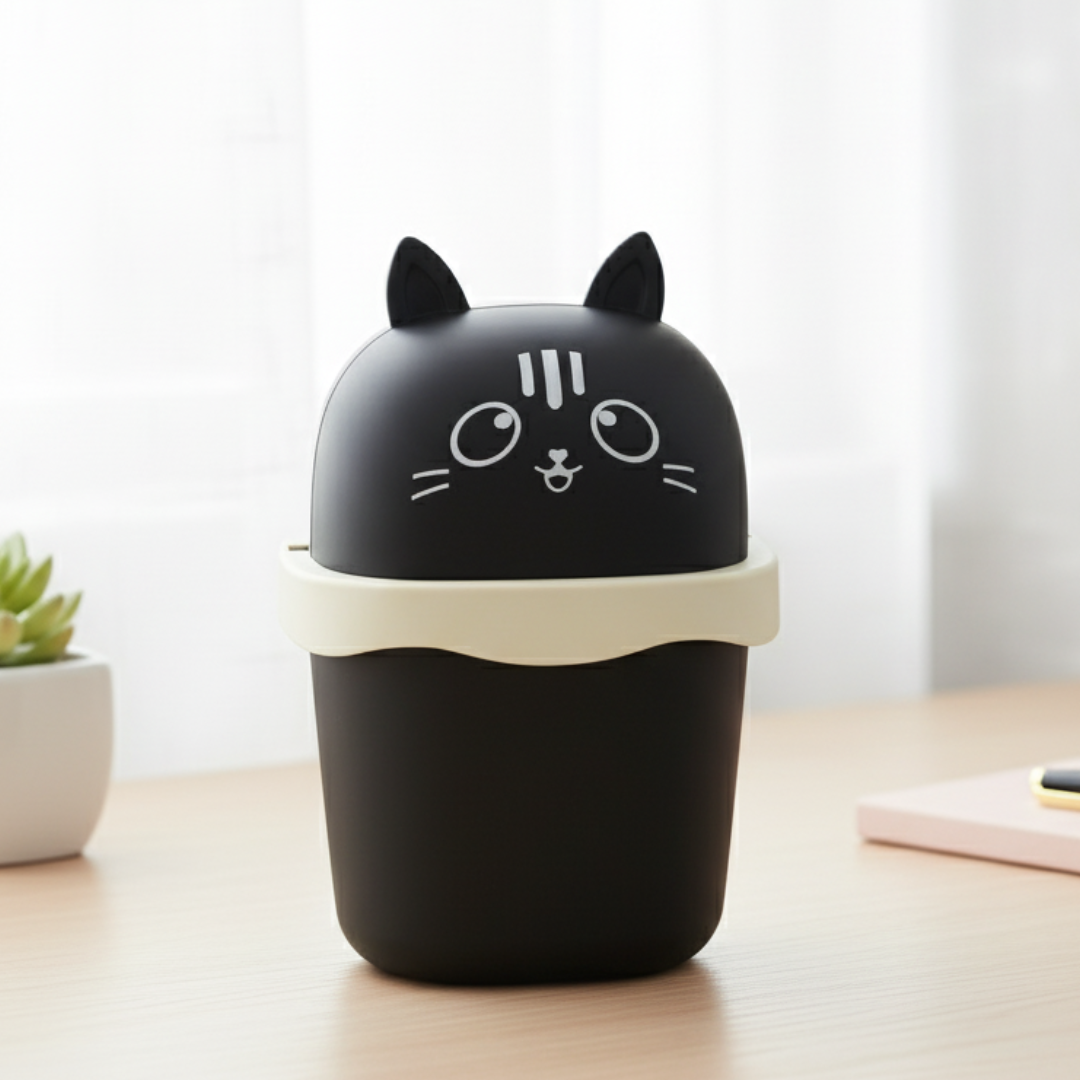 Lixeira De Mesa Quarto Escritório Presente Criativo Gato Preto