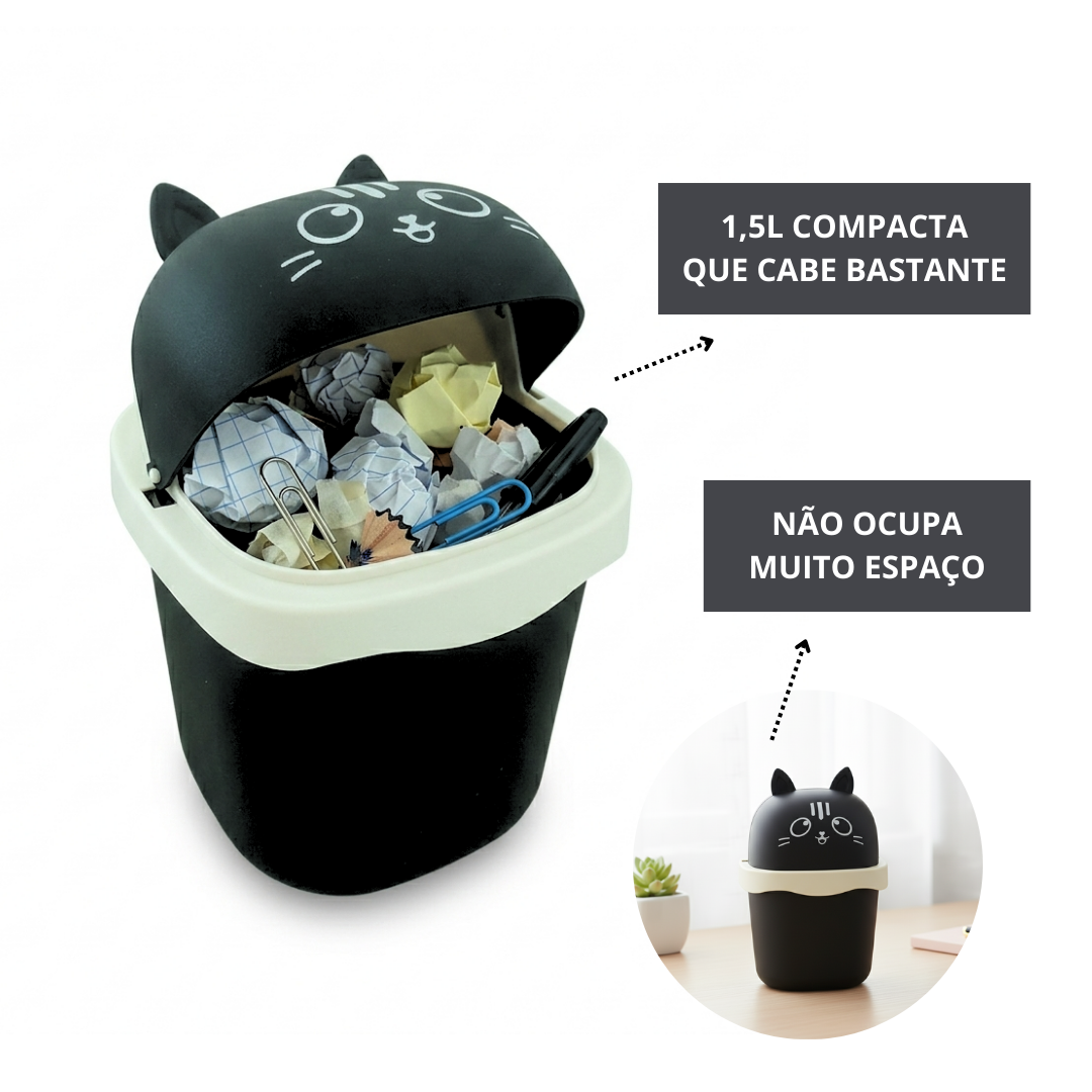 Lixeira De Mesa Quarto Escritório Presente Criativo Gato Preto
