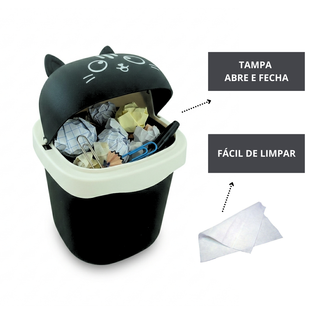 Lixeira De Mesa Quarto Escritório Presente Criativo Gato Preto