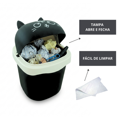 Lixeira De Mesa Quarto Escritório Presente Criativo Gato Preto