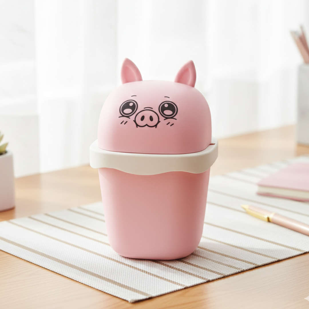 Lixeira De Mesa Quarto Escritório Presente Criativo Porco Rosa