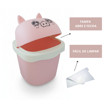 Lixeira De Mesa Quarto Escritório Presente Criativo Porco Rosa