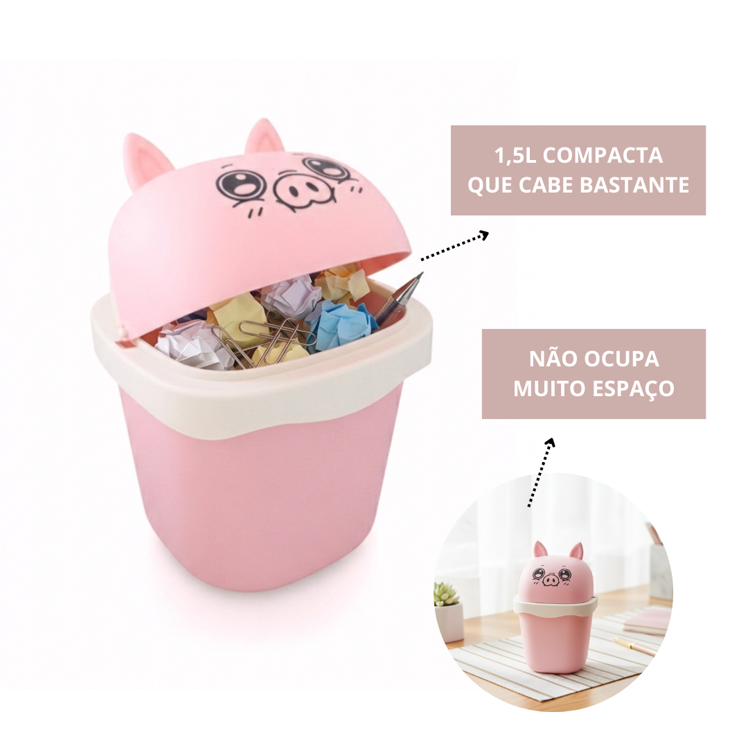 Lixeira De Mesa Quarto Escritório Presente Criativo Porco Rosa