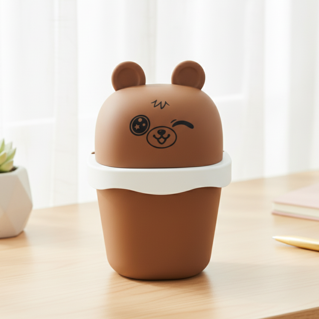 Lixeira De Mesa Quarto Escritório Presente Criativo Urso Marrom