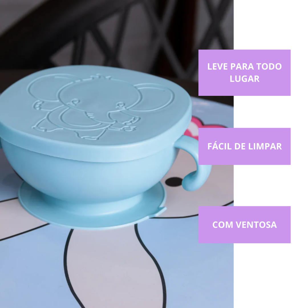 Pote Lanchinho Tigela Alimentos Infantil Baby Elefante Azul