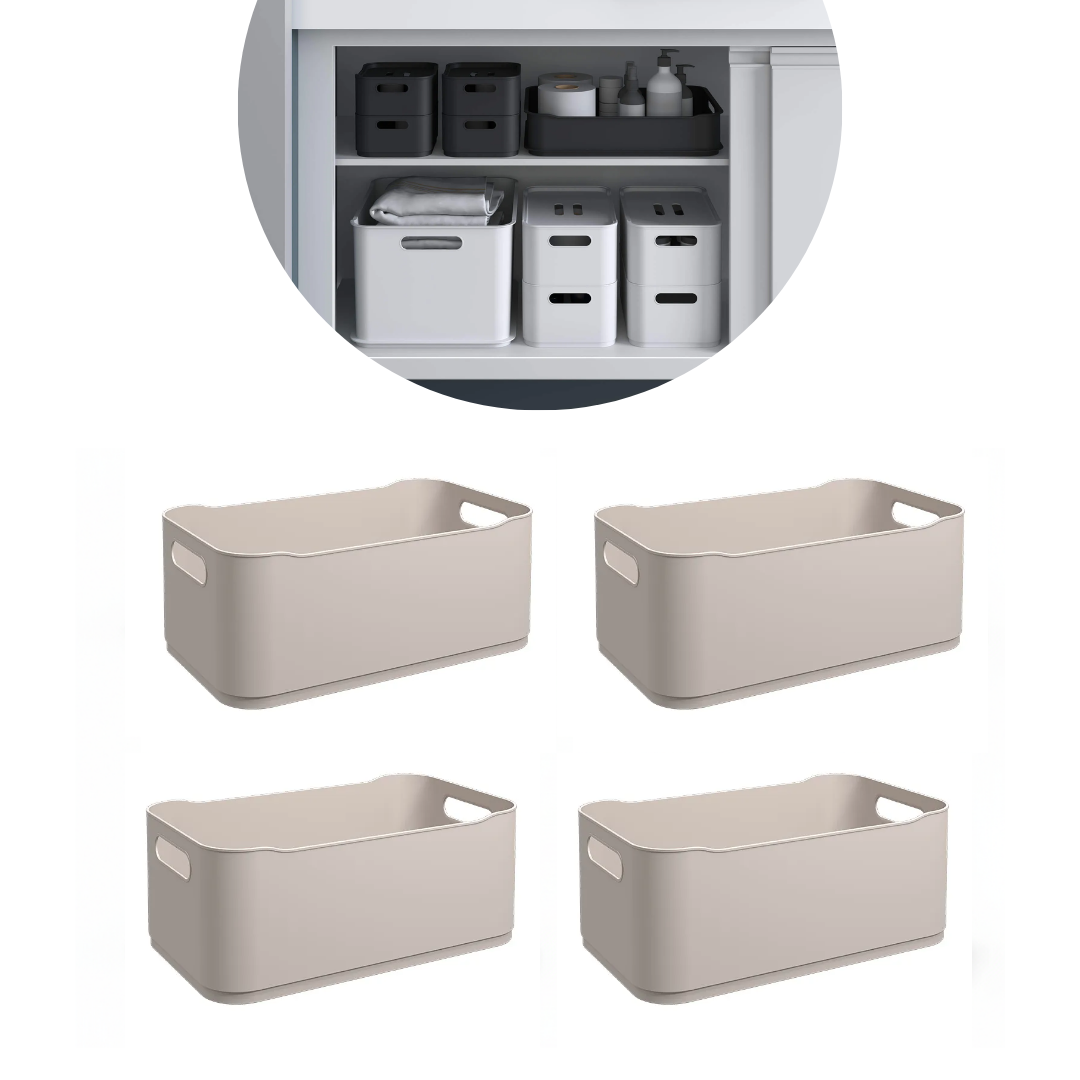 Cestos Organizadores Fit Grande com Alça 5,6l 30,5cm Cinza Claro com 4 unidades