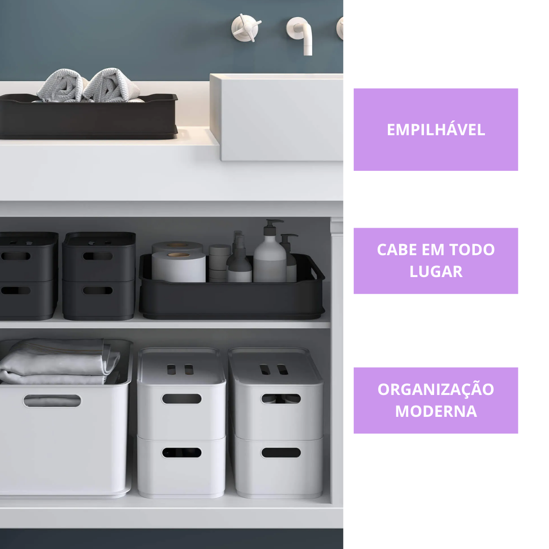 Cestos Organizadores Fit Pequenos com Alça 1,75l 18,5cm Cinza Chumbo com 4 unidades